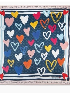 Brighton Multicolor Heart Print Square Scarf - Navy Background